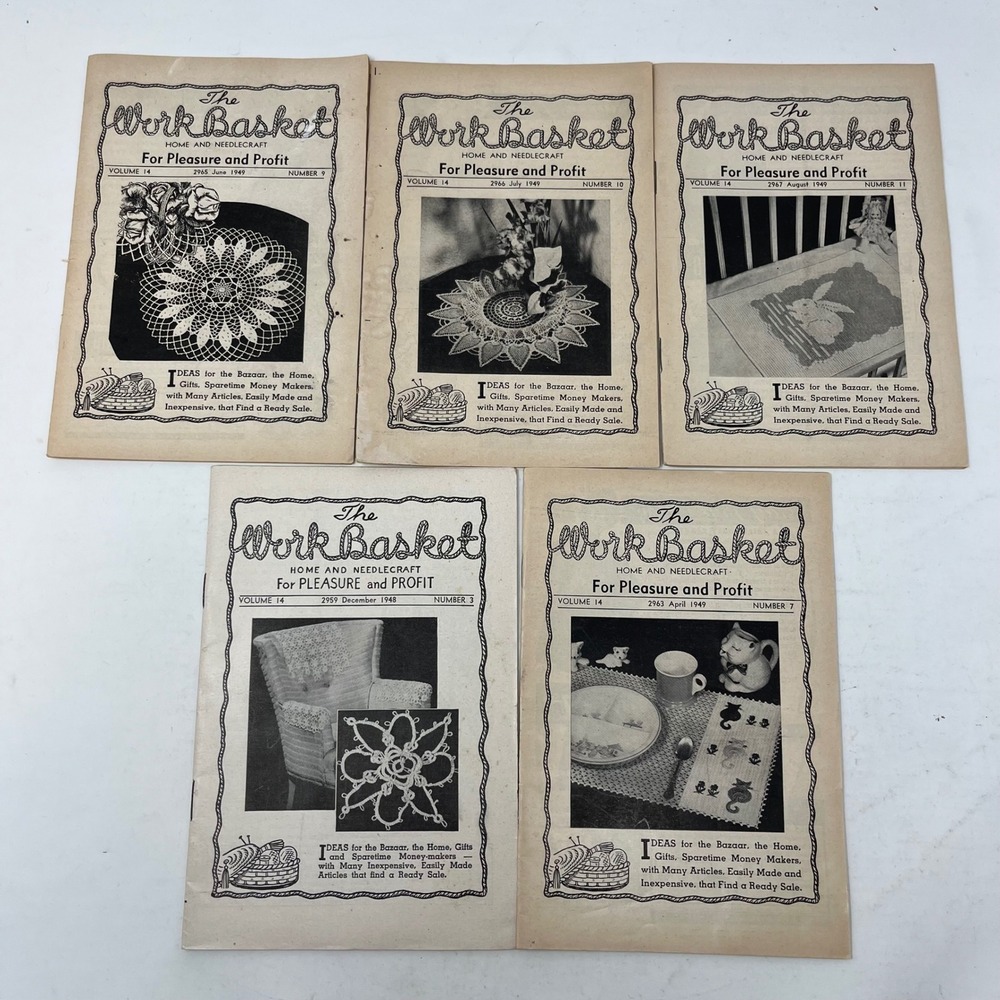Vintage The WorkBasket Home and Needlecraft Booklets 1948-1949 Lot of 5 Crochet